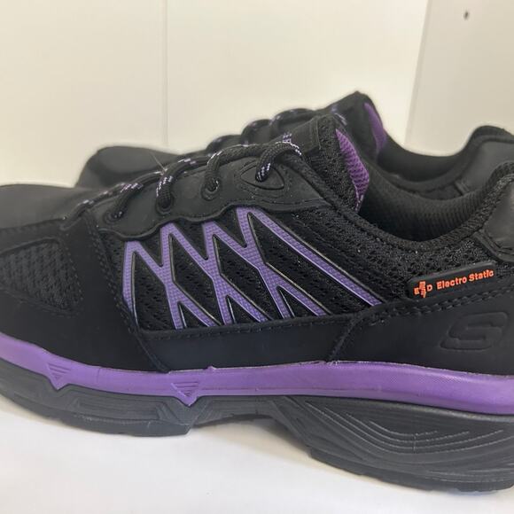 Women's Black/Purple Skecher Lightweight Safety toe Shoe 7 - Picture 4 of 9